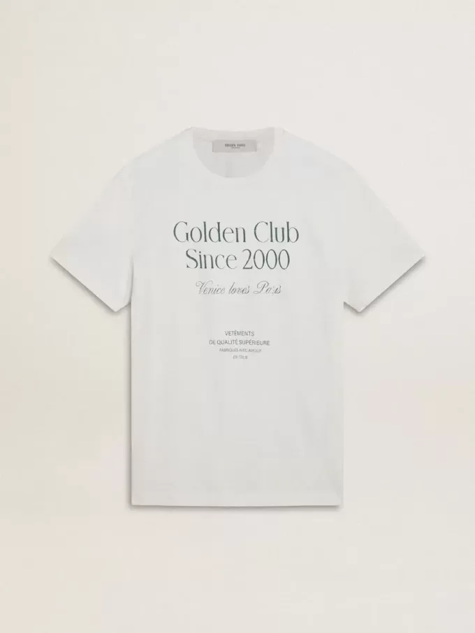 Wit katoenen T-shirt voor heren met groene print