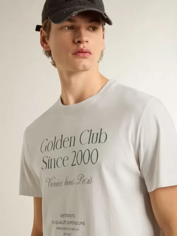 Wit katoenen T-shirt voor heren met groene print