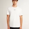 Wit katoenen T-shirt voor heren met zwarte letters