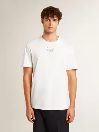 Wit katoenen T-shirt voor heren met zwarte letters