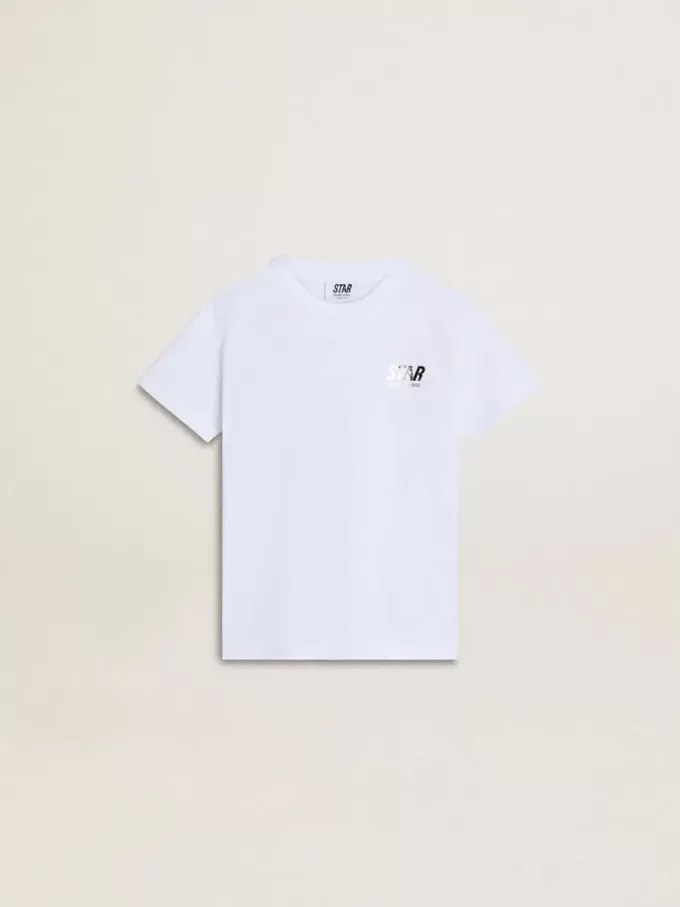 Wit katoenen T-shirt voor kinderen met zilveren print