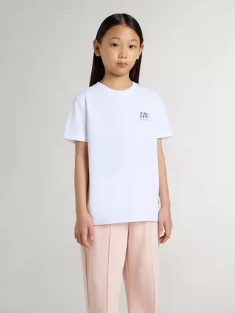 Wit katoenen T-shirt voor kinderen met zilveren print