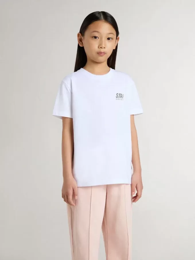 Wit katoenen T-shirt voor kinderen met zilveren print