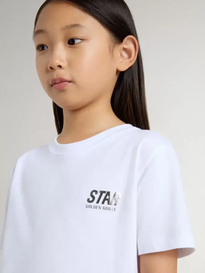 Wit katoenen T-shirt voor kinderen met zilveren print
