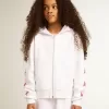 Wit sweatshirt met ritssluiting voor meisjes, met glittersterren op de mouwen.