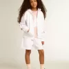 Wit sweatshirt met ritssluiting voor meisjes, met glittersterren op de mouwen.
