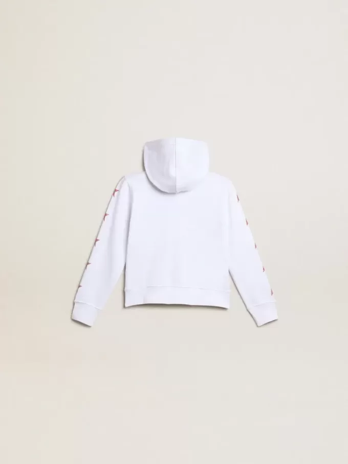Wit sweatshirt met ritssluiting voor meisjes, met glittersterren op de mouwen.