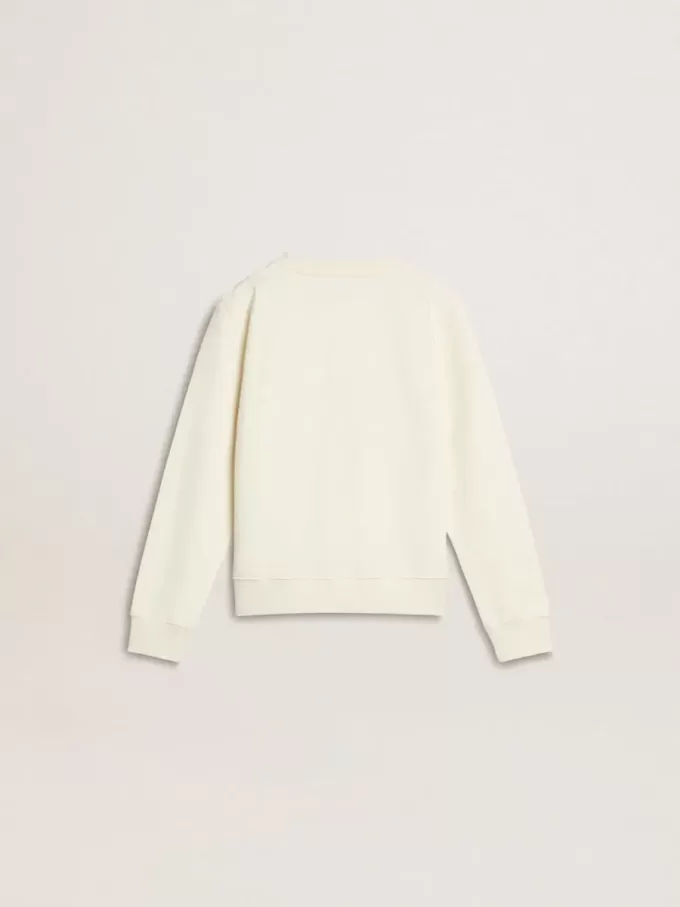 Wit sweatshirt voor meisjes met veelkleurige gouden letters op de voorkant.