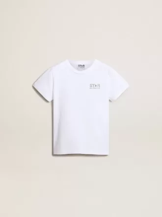 Wit T-shirt met contrasterend zilveren logo op de voorkant