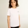 Wit T-shirt met contrasterend zilveren logo op de voorkant
