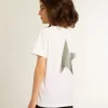 Wit T-shirt met contrasterend zilveren logo op de voorkant