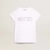Wit T-shirt met gouden letters in kristallen in het midden