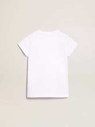 Wit T-shirt met gouden letters in kristallen in het midden