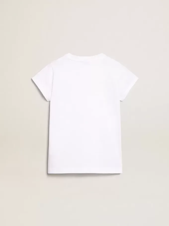 Wit T-shirt met gouden letters in kristallen in het midden