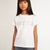 Wit T-shirt met gouden letters in kristallen in het midden