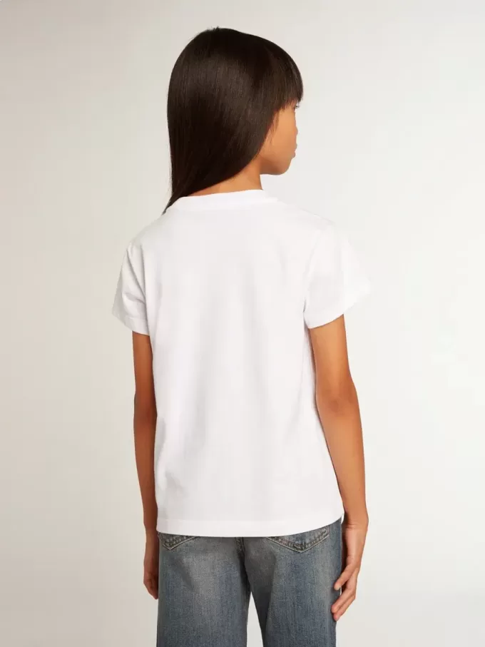 Wit T-shirt met gouden letters in kristallen in het midden
