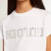 Wit T-shirt met gouden letters in kristallen in het midden