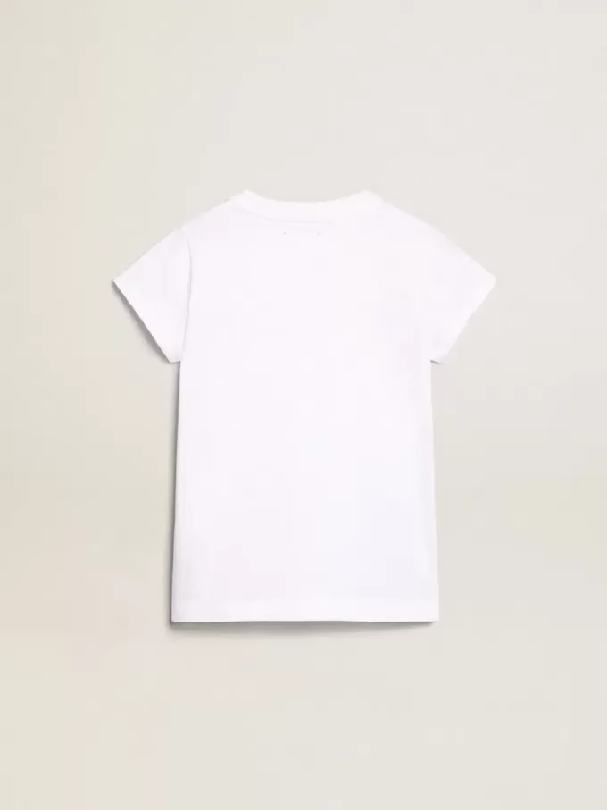 Wit T-shirt met gouden letters in kristallen in het midden