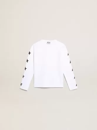 Wit T-shirt met lange mouwen en contrasterende zwarte sterren