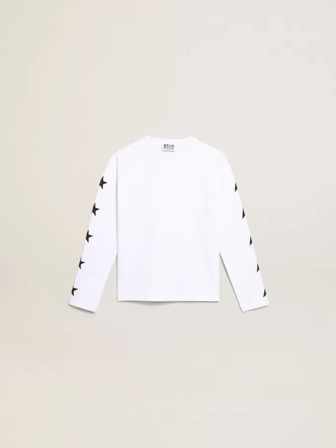 Wit T-shirt met lange mouwen en contrasterende zwarte sterren