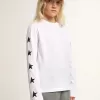 Wit T-shirt met lange mouwen en contrasterende zwarte sterren