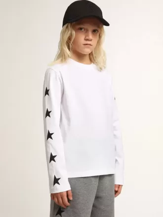 Wit T-shirt met lange mouwen en contrasterende zwarte sterren
