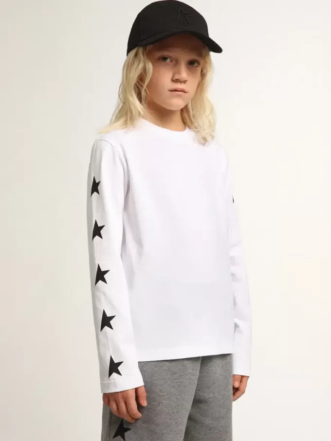 Wit T-shirt met lange mouwen en contrasterende zwarte sterren