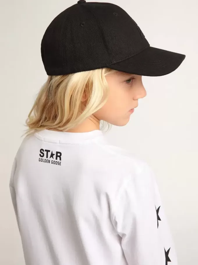 Wit T-shirt met lange mouwen en contrasterende zwarte sterren
