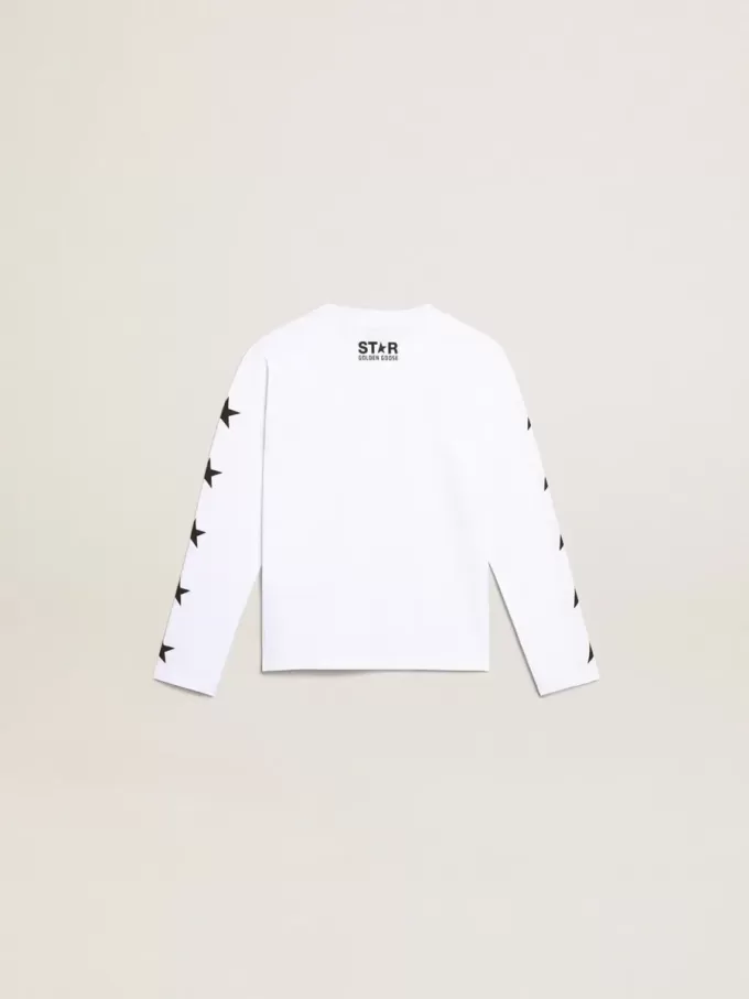 Wit T-shirt met lange mouwen en contrasterende zwarte sterren