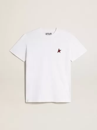 Wit T-shirt voor dames met bordeauxrode ster op de voorkant