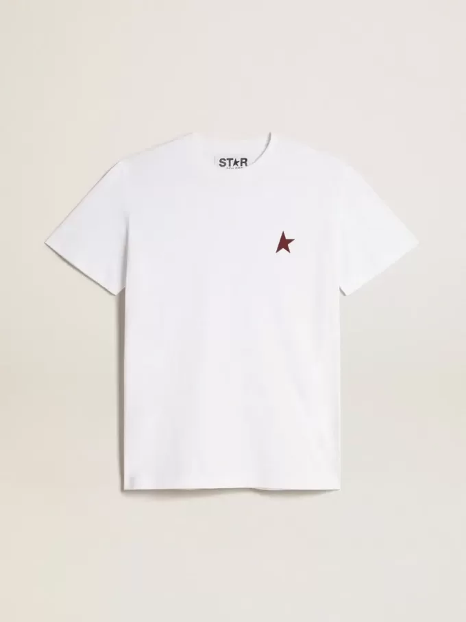 Wit T-shirt voor dames met bordeauxrode ster op de voorkant