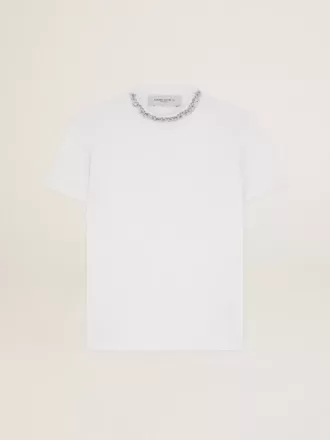 Wit T-shirt voor dames met cabochonkristallen