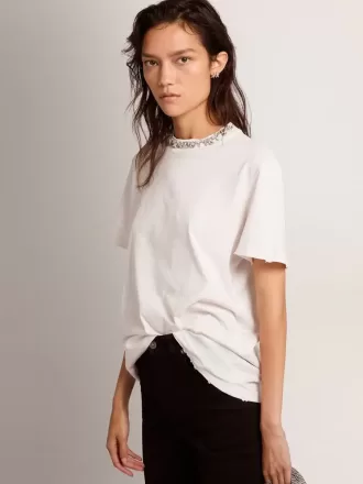 Wit T-shirt voor dames met cabochonkristallen