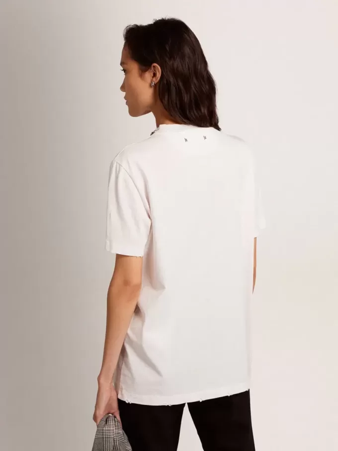 Wit T-shirt voor dames met cabochonkristallen
