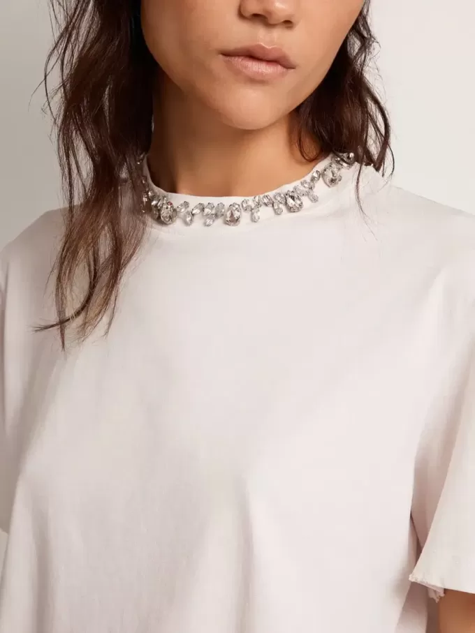 Wit T-shirt voor dames met cabochonkristallen