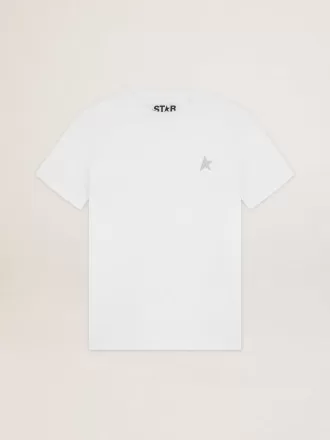 Wit T-shirt voor dames met zilveren glitterster op de voorkant