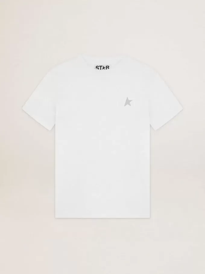 Wit T-shirt voor dames met zilveren glitterster op de voorkant