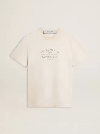 Wit T-shirt voor heren met vintage-look en print op de voorkant