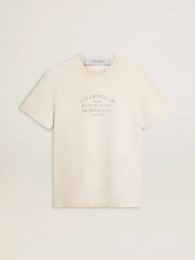 Wit T-shirt voor heren met vintage-look en print op de voorkant