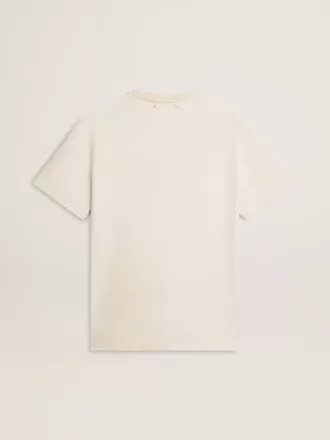 Wit T-shirt voor heren met vintage-look en print op de voorkant