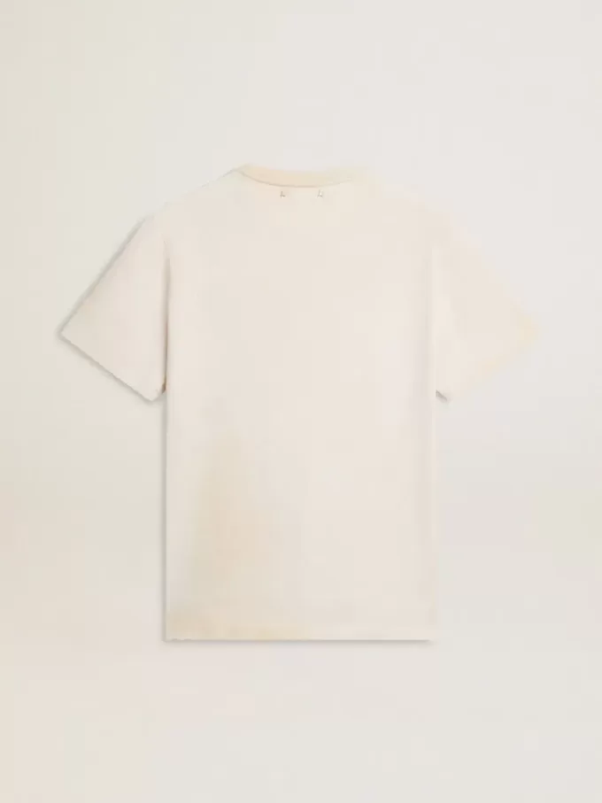 Wit T-shirt voor heren met vintage-look en print op de voorkant