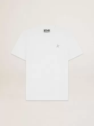 Wit T-shirt voor heren met zilveren glitterster op de voorkant