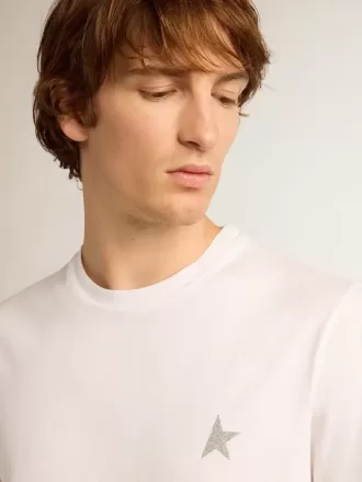 Wit T-shirt voor heren met zilveren glitterster op de voorkant