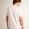 Wit T-shirt voor heren met zilveren glitterster op de voorkant