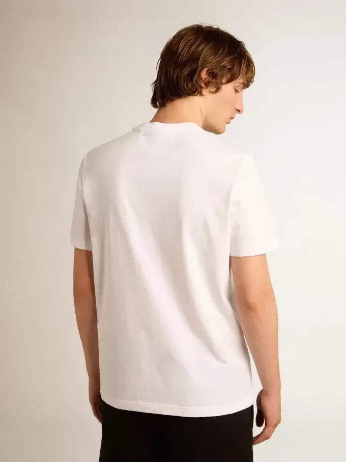 Wit T-shirt voor heren met zilveren glitterster op de voorkant