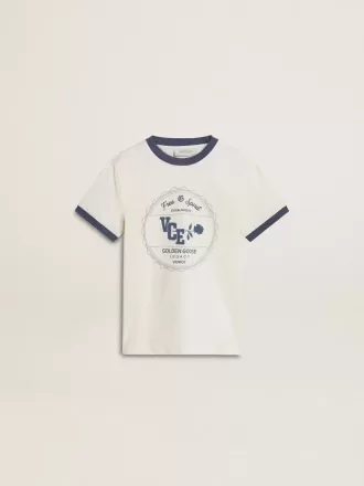 Wit T-shirt voor jongens met blauwe print