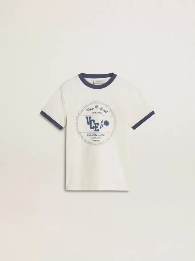 Wit T-shirt voor jongens met blauwe print