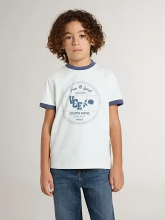 Wit T-shirt voor jongens met blauwe print