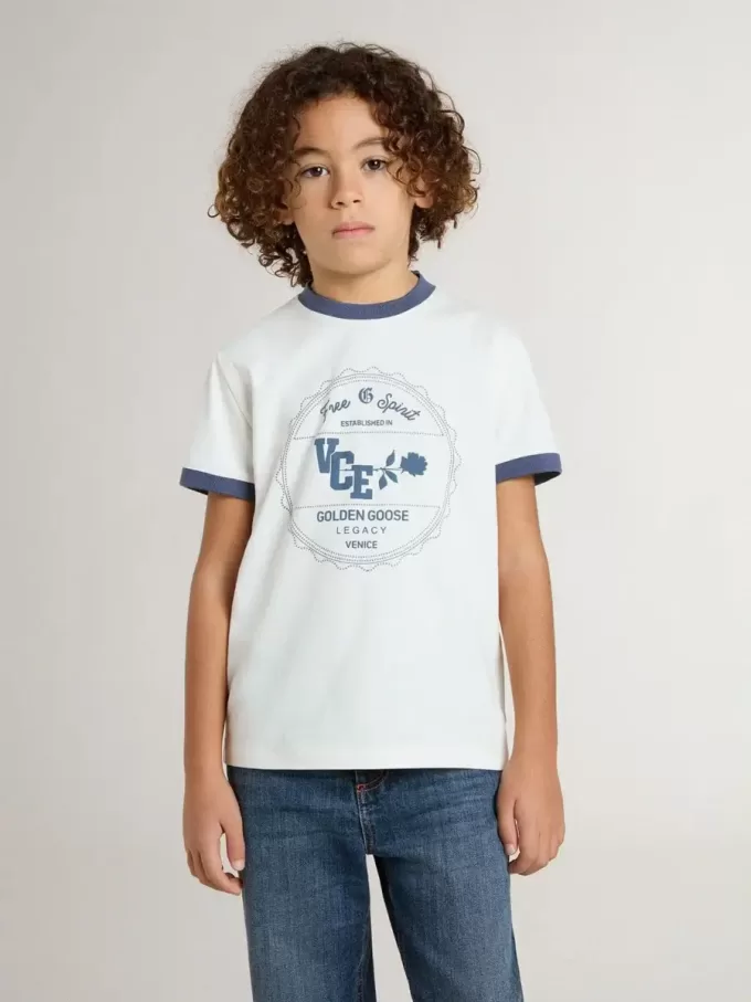 Wit T-shirt voor jongens met blauwe print