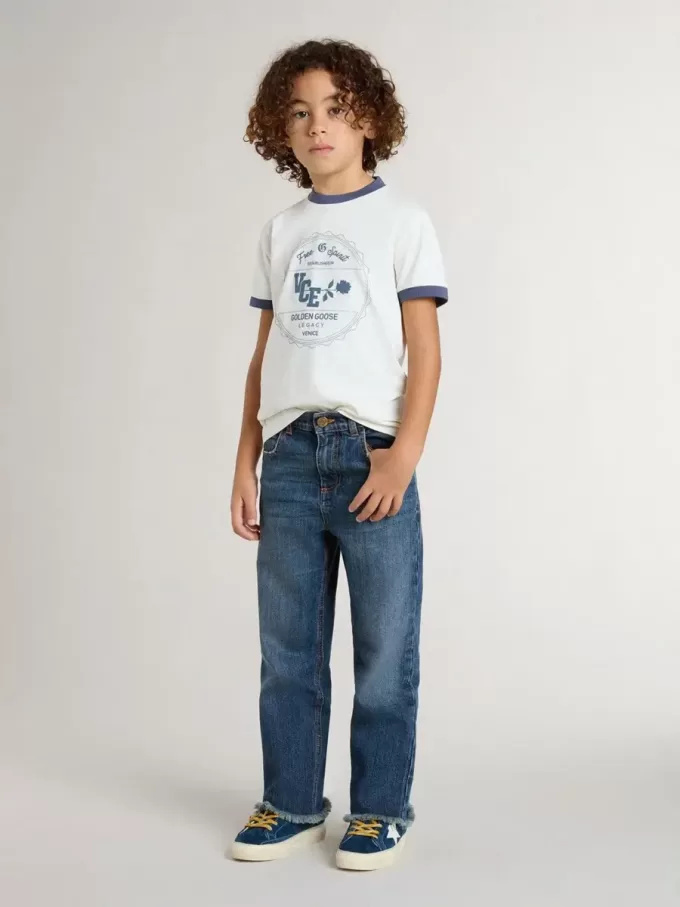 Wit T-shirt voor jongens met blauwe print